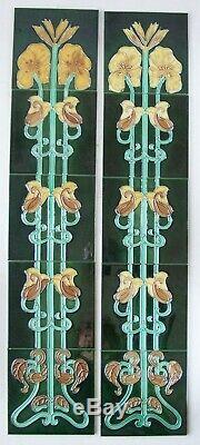 Set of Evening Primrose Pattern Antique Art Nouveau Fireplace Tiles Birmingham