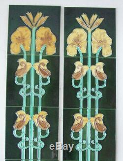 Set of Evening Primrose Pattern Antique Art Nouveau Fireplace Tiles Birmingham