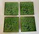 Set Of Four 4 X Victorian / Art Nouveau Green Majolica Tiles