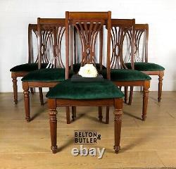 Set of Six Art Nouveau Style Dining Chairs in Dark Green Velvet