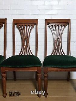 Set of Six Art Nouveau Style Dining Chairs in Dark Green Velvet