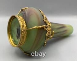 Sevres Glass Vase Lithyalin Agate Marbled Art Nouveau Ormolu Gilt Mount Bohemian