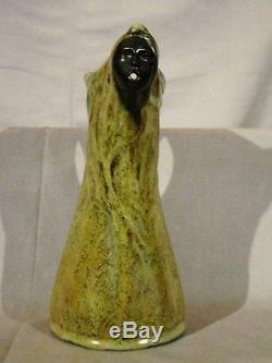 Signed Art Nouveau Firmin Michelet Green Fairy Pitcher Black Face Vase c. 1908