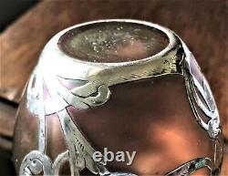 Signed La Pierre Austrian Iridescent Green & Amethyst Glass Sterling Overlay