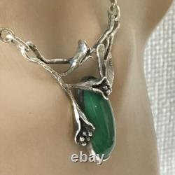 Silver 925 With Malachite Art Nouveau Style Organic Vintage Necklace