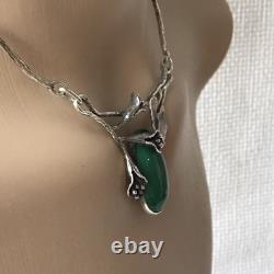 Silver 925 With Malachite Art Nouveau Style Organic Vintage Necklace