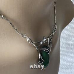 Silver 925 With Malachite Art Nouveau Style Organic Vintage Necklace