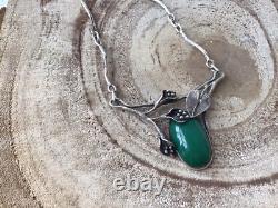 Silver 925 With Malachite Art Nouveau Style Organic Vintage Necklace