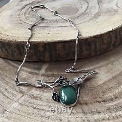 Silver 925 With Malachite Art Nouveau Style Organic Vintage Necklace