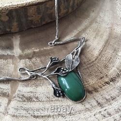 Silver 925 With Malachite Art Nouveau Style Organic Vintage Necklace