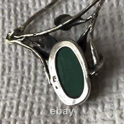 Silver 925 With Malachite Art Nouveau Style Organic Vintage Necklace