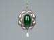 Silver Antique Art Nouveau Pendant Green Agate Pearl