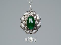 Silver Antique Art Nouveau Pendant Green Agate Pearl