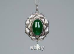 Silver Antique Art Nouveau Pendant Green Agate Pearl