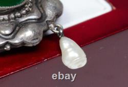 Silver Antique Art Nouveau Pendant Green Agate Pearl