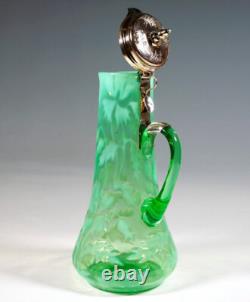 Silver Carafe Green Glass Jug Opaline Decor Mount Portugal Porto Circa 1900