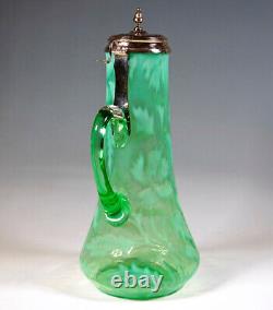 Silver Carafe Green Glass Jug Opaline Decor Mount Portugal Porto Circa 1900