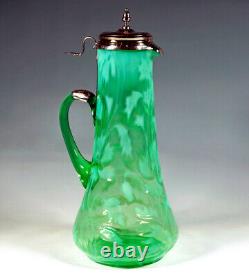 Silver Carafe Green Glass Jug Opaline Decor Mount Portugal Porto Circa 1900