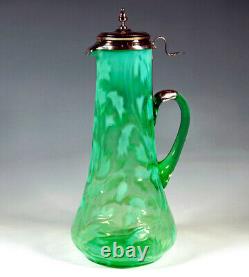 Silver Carafe Green Glass Jug Opaline Decor Mount Portugal Porto Circa 1900
