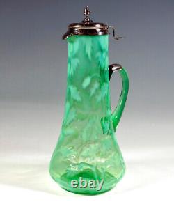 Silver Carafe Green Glass Jug Opaline Decor Mount Portugal Porto Circa 1900