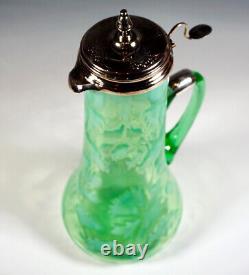 Silver Carafe Green Glass Jug Opaline Decor Mount Portugal Porto Circa 1900