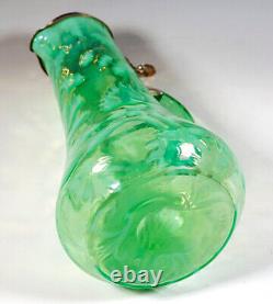 Silver Carafe Green Glass Jug Opaline Decor Mount Portugal Porto Circa 1900