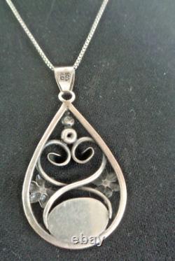Silver Danish Art Nouveau Green Chalcedony Pendant Kurt C Herman Dehli c1970s