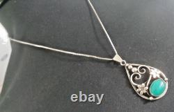Silver Danish Art Nouveau Green Chalcedony Pendant Kurt C Herman Dehli c1970s