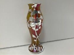 Silver overlay vase Loetz rainbow irridescent. Art Nouveau. La Pierre