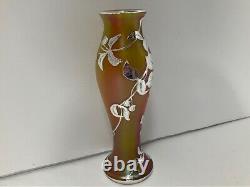 Silver overlay vase Loetz rainbow irridescent. Art Nouveau. La Pierre