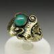 Size 9 Vintage Art Nouveau Style Snake & Green Art Glass Brass Ring
