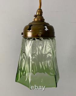 Small Art Nouveau Green Glass Pendant Light (91073)