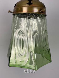 Small Art Nouveau Green Glass Pendant Light (91073)