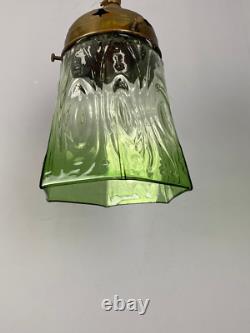 Small Art Nouveau Green Glass Pendant Light (91073)