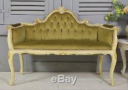 Small Vintage French Louis XV Canape Sofa (Olive Green) FREE UK DELIVERY