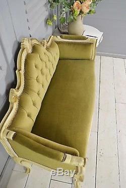 Small Vintage French Louis XV Canape Sofa (Olive Green) FREE UK DELIVERY