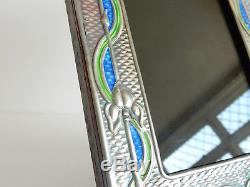 Solid Silver Art Nouveau Blue & Green Enamel Photograph Frame Hallmarked