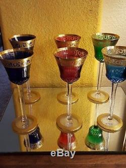 St Louis Crystalthistle Goldhock Glasses, Circa 1959,5 Stunning Colors! (mint)