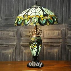 Stained Glass Metal Base Multi Colour Double Tiffany Lamp Table Bedside Light