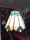 Stained Slag Glass Lamp Shade, Swag Hanging Pendant Green Art Nouveau/ Retro