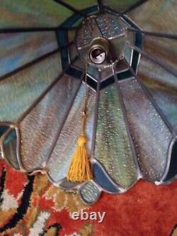 Stained Slag Glass Lamp Shade, Swag Hanging Pendant Green Art Nouveau/ Retro