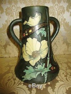 Stellmacher Teplitz Austrian Pottery Art Nouveau Jeweled Amphora Vase