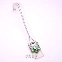 Sterling Silver Art Nouveau Blue / Green / Yellow Enamel and Pearl Necklace