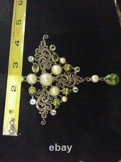 Sterling Silver Art Nouveau style Peridot Topaz Pearl Artisan Butterfly Pendant