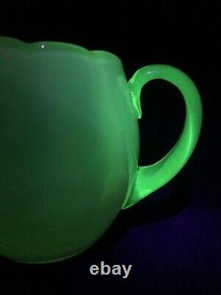 Stevens and Williams Alabaster Glass Water Jug In The Rare UV+ Green Colour 1925