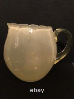 Stevens and Williams Alabaster Glass Water Jug In The Rare UV+ Green Colour 1925