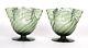 Stuart And Son Pair Arts And Crafts Nouveau Green Glass Frilly Footed Bowls