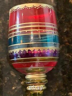 Stunning 1940s Moser Art Glass Set of 4 Vintage Gilded Crystal Goblets, MB382