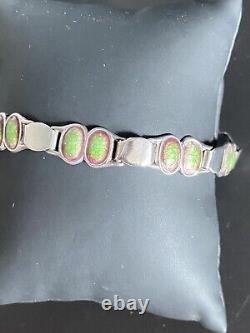 Stunning Antique Art Nouveau Arts & Crafts Silver Guilloche Enamel 7 Bracelet