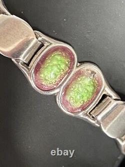 Stunning Antique Art Nouveau Arts & Crafts Silver Guilloche Enamel 7 Bracelet